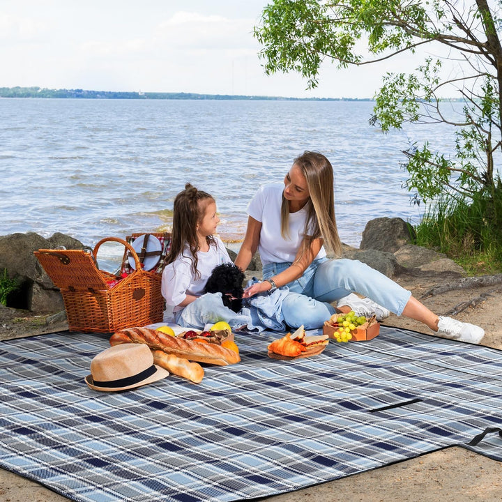 Sekey Picknickdecke Wasserdicht 200x200 cm, Karierte Stranddecke Sandfrei, 3-Schicht Struktur, Gepol