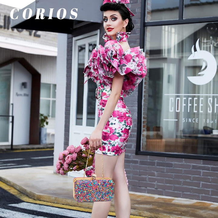 CORIOS Damen Abendtasch Strass Clutch Tasche Formale Handtasche Elegante Schultertasche Klein Tasche