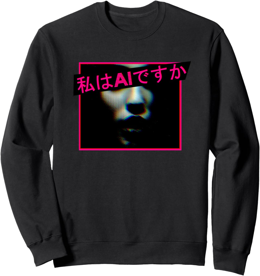Vaporwave AI "AM I AI" Japanese Glitch PNG Clothing Sweatshirt