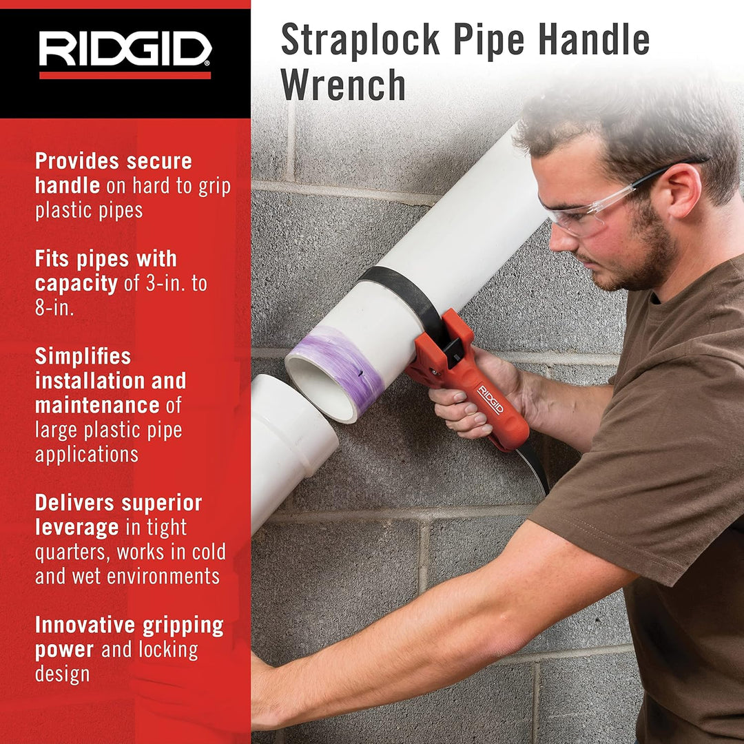 RIDGID 42478 STRAPLOCK Rohrmontagehilfe, 3" bis 8" Bandschlüssel, Rohrgriff Single, Single