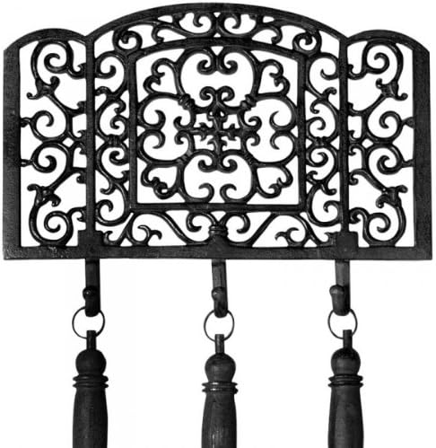 Esschert Design Kaminbesteck Set bestehend aus: Kaminschaufel, Kaminbesen, Schürhaken mit Halterung,