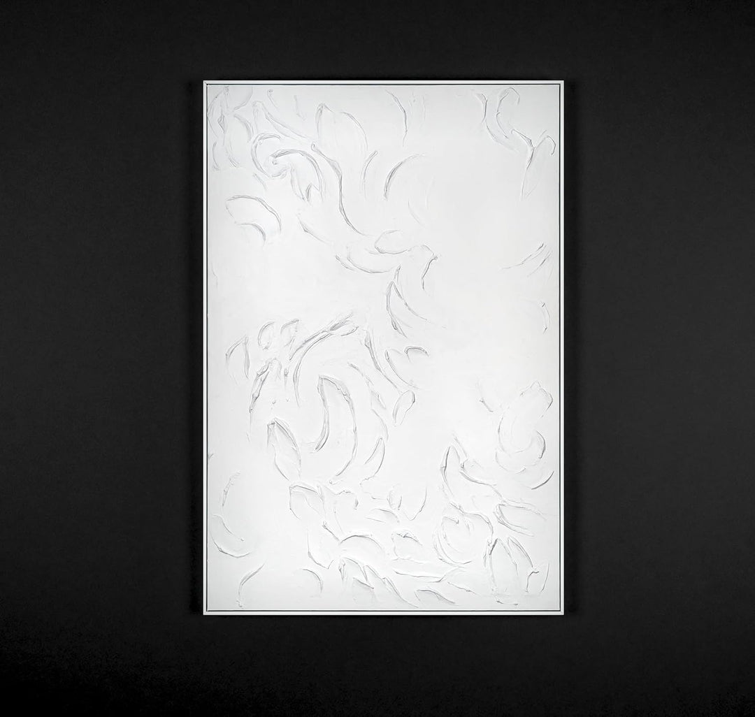 YS-Art XXL Abstrakt Acryl Gemälde auf Leinwand mit Rahmen weisse Symphonie handgemalte Wandbilder Wo