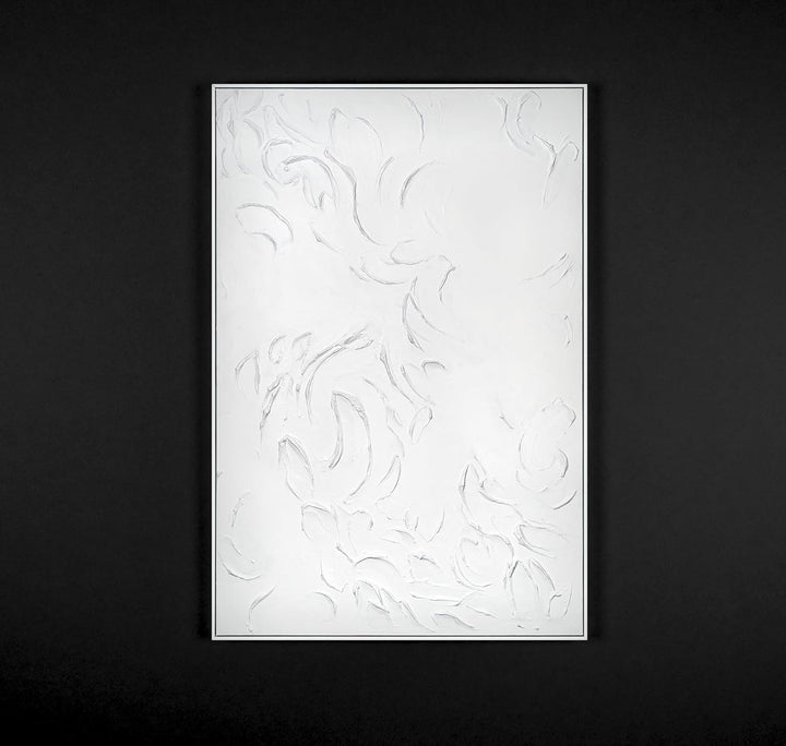 YS-Art XXL Abstrakt Acryl Gemälde auf Leinwand mit Rahmen weisse Symphonie handgemalte Wandbilder Wo