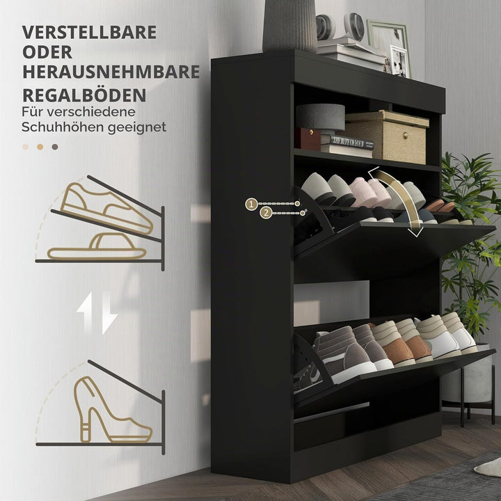 HOMCOM Schmaler Schuhschrank, Wandmontage oder freistehender Schuhschrank mit 2 Klappschubladen und