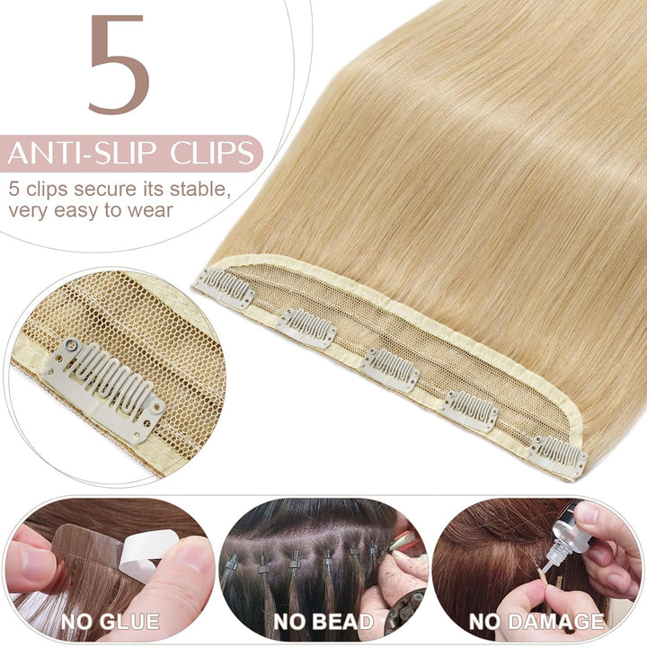 SEGO Clip in Haar Extensions Echthaar Haarverlängerungen ein Tresse 5 Clips Haarverdichtung Haarteil