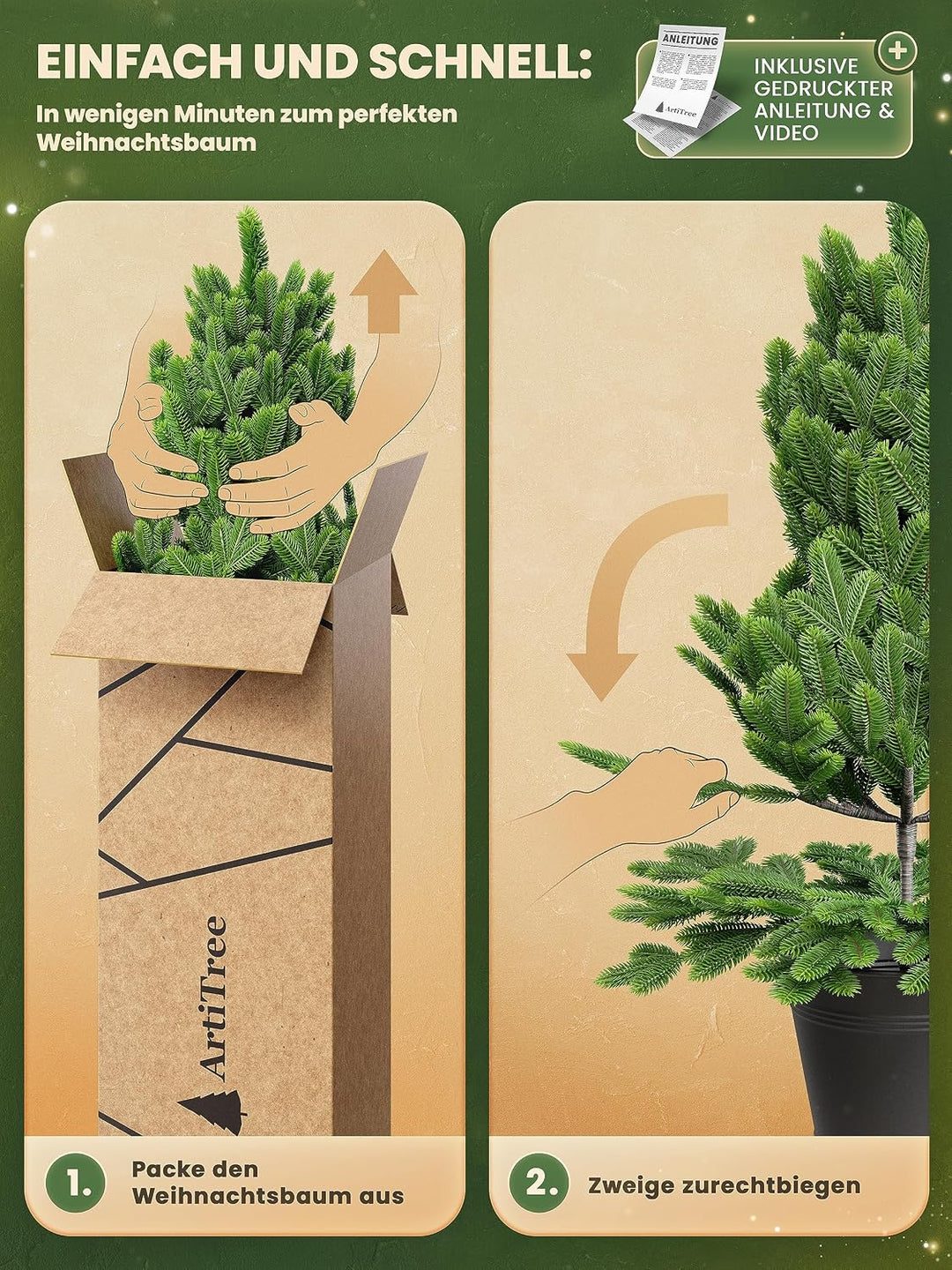 ArtiTree - Künstlicher Weihnachtsbaum 80cm im Topf mit LED &amp; Schnee - Christmas Tree für Innen und A
