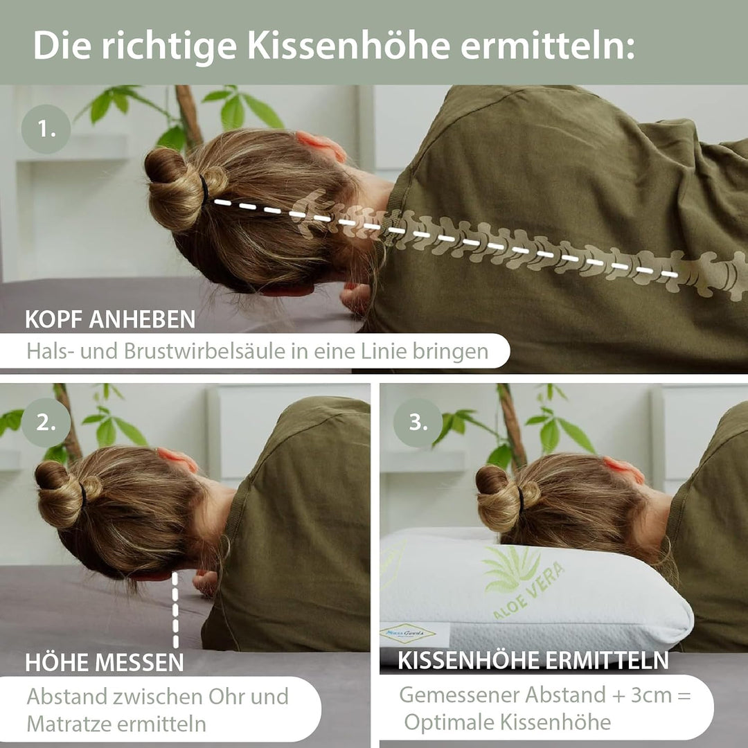 orthopädisches Nackenstützkissen aus Visco Gelschaum &amp; Aloe Vera Bezug - Kopfkissen Atmungsaktiv, Sc