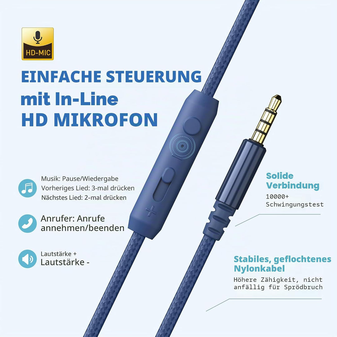 AILIHEN C8 Kopfhörer mit Kabel und Mikrofon, faltbar und verstellbar, On-Ear-Headsets, Lautstärkereg