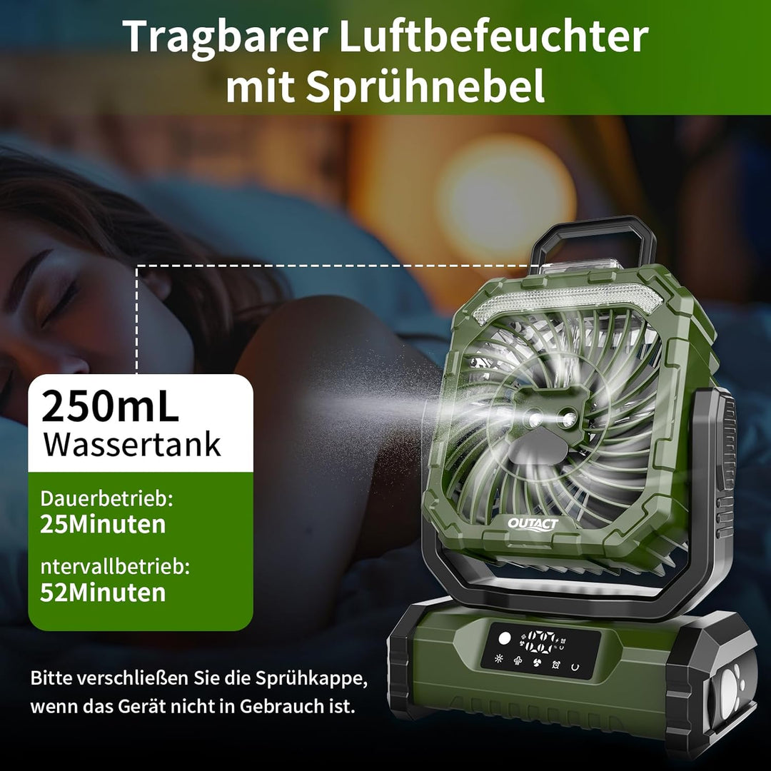 Camping Ventilator 20000mAh, Wiederaufladbarer Tischventilator USB Ventilator mit LED Licht & Haken,