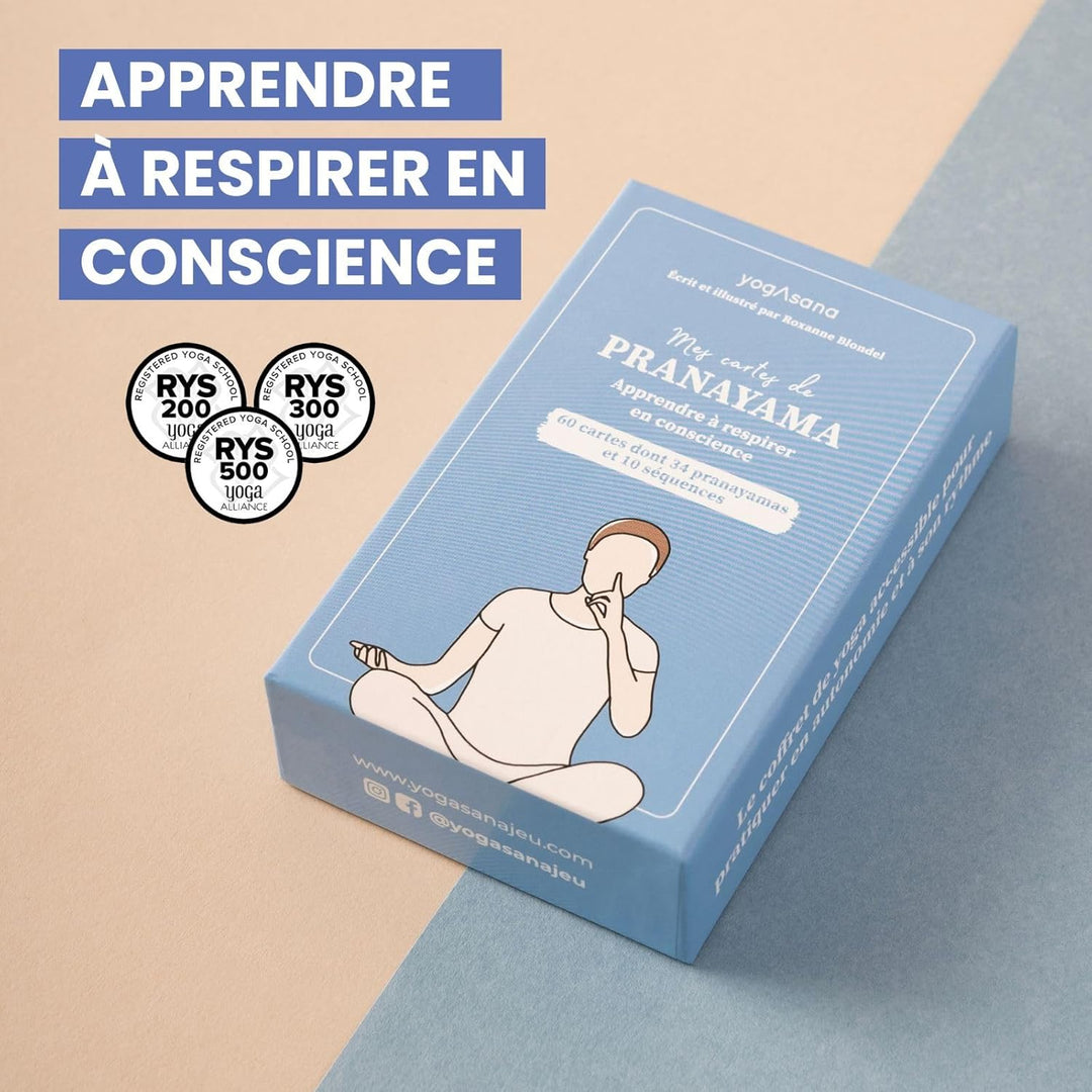 Yogasana Pranayama Kartenspiel, französisches Kartenspiel, 60 Karten – Lerne mit Bewusstsein zu atme