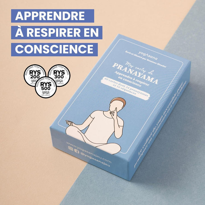 Yogasana Pranayama Kartenspiel, französisches Kartenspiel, 60 Karten – Lerne mit Bewusstsein zu atme