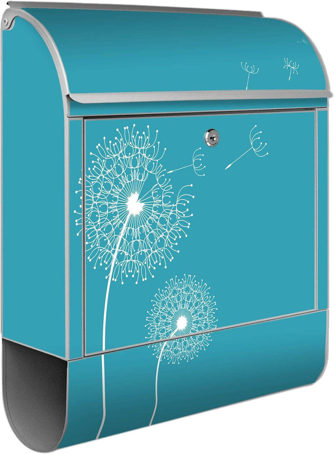 banjado® Design Briefkasten mit Motiv Pusteblume 4 39x47x14cm &amp; 2 Schlüssel - Briefkasten Stahl Silb