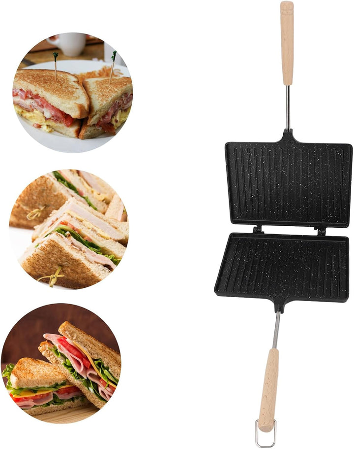 Panini Press Sandwich Maker, Doppelseitiger Gas-Sandwichtoaster mit Antihaftbeschichtung, Aluminium-