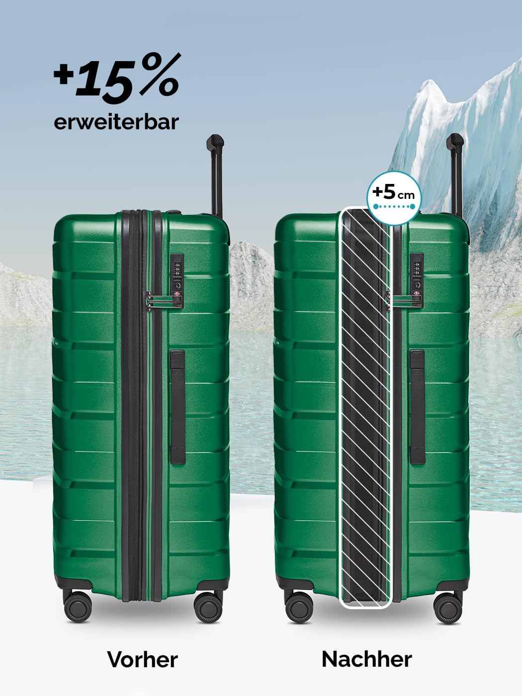 Koffer-Set 3-teilig |Hochwertiges Polypropylen-Material |mit Dehnfalte erweiterbares Koffer-Set Unis