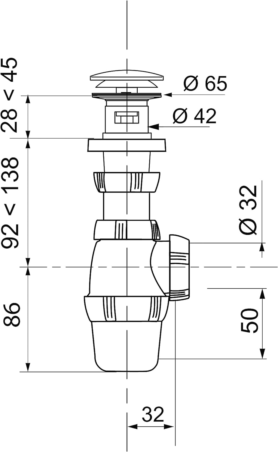 Wirquin Quick-Clac SP50099 Ablaufgarnitur/Siphon mit/mit Stopper/Chrom Einzigartig, Einzigartig