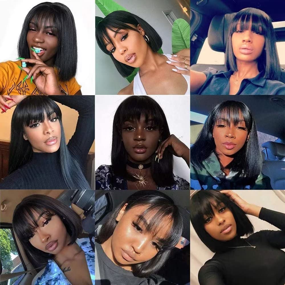Bob Wig Human Hair Echthaar-Perücken mit Pony Glatt Bob Perücken Echthaar Brasilianische Virgin Echt