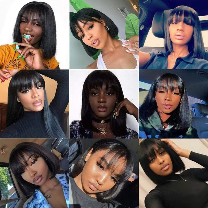 Bob Wig Human Hair Echthaar-Perücken mit Pony Glatt Bob Perücken Echthaar Brasilianische Virgin Echt