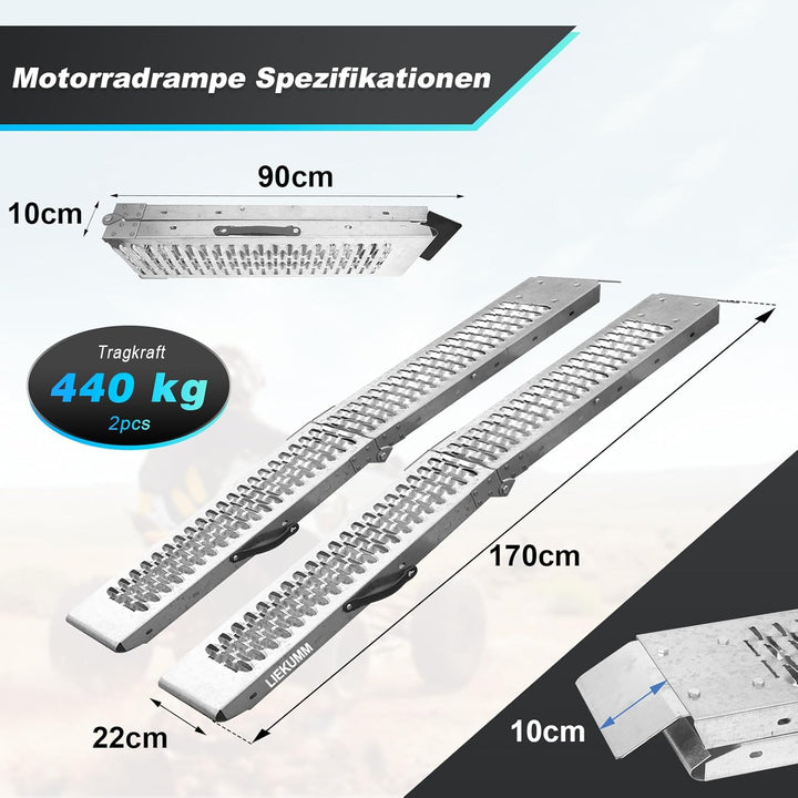 LIEKUMM 2X Auffahrrampe 440kg klappbar Laderampe, Stahl Verladerampe Laderampen für Anhänger Motorra