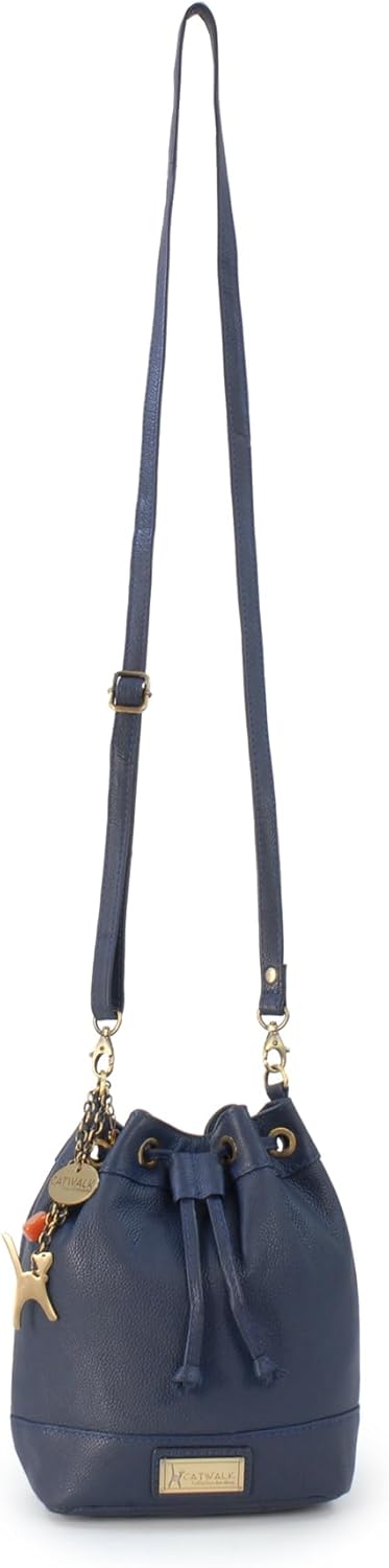 Catwalk Collection Handbags - Leder - Damen Umhängetasche mit Kordelzug - Verstellbaren Gurt - ROCHE