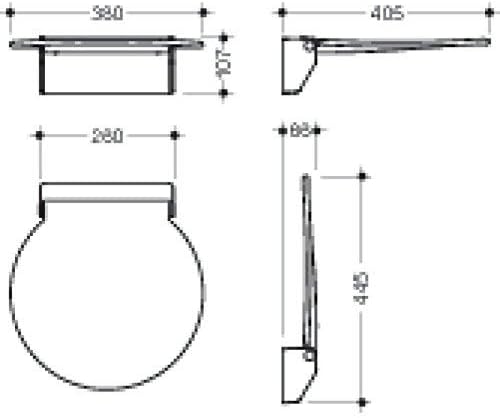 HEWI Klappsitz R 380, Duschsitz 380x405 mm, Sitz klappbar, Signalweiss max. 150kg - 950.51.22590 98