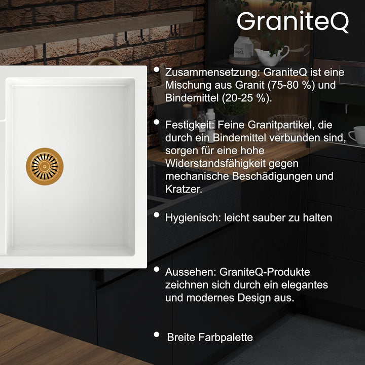 QUADRON | MORGAN 116 | Granitspüle | 1-Becken-Einbau | Masse: 62 x 50 x 22 cm | Schrankunterbau von: