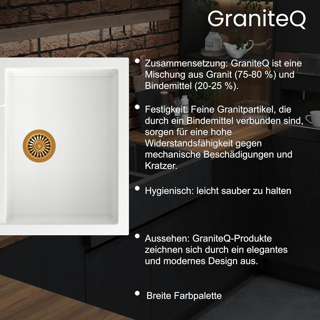 QUADRON | JOHNNY 90 | Granitspüle | 1-Kammer-Spüle | Masse: 50 x 39 mit 20,4 cm | Schrankunterbau au