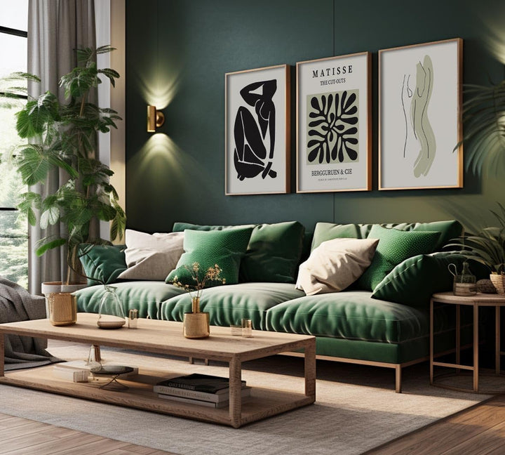 ag.art deco Moderne Poster Set | 3 Stück 50x70cm | Stilvolle beige und schwarze Matisse-Postercollag