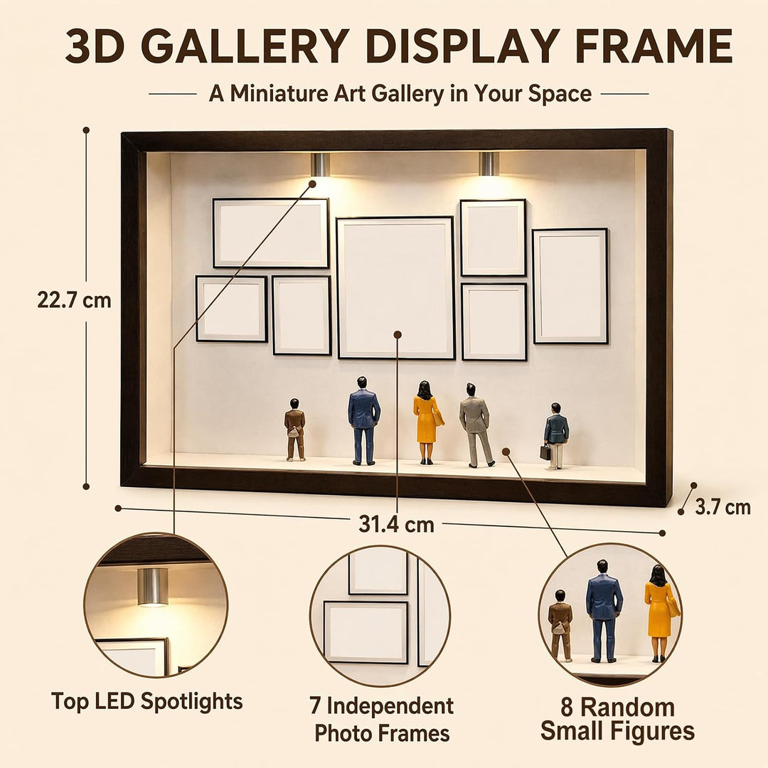 DIY Mini Museum Bilderrahmen Set, Schwarzer Rahmen 22,7x31 | 7 Mini-Fotorahmen, 8 Miniatur-Figuren 2