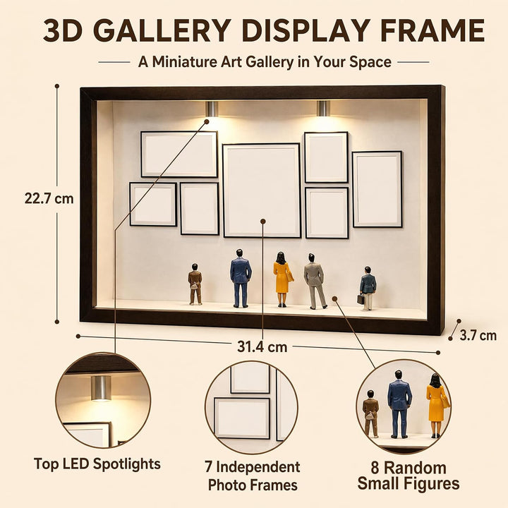 DIY Mini Museum Bilderrahmen Set, Schwarzer Rahmen 22,7x31 | 7 Mini-Fotorahmen, 8 Miniatur-Figuren 2