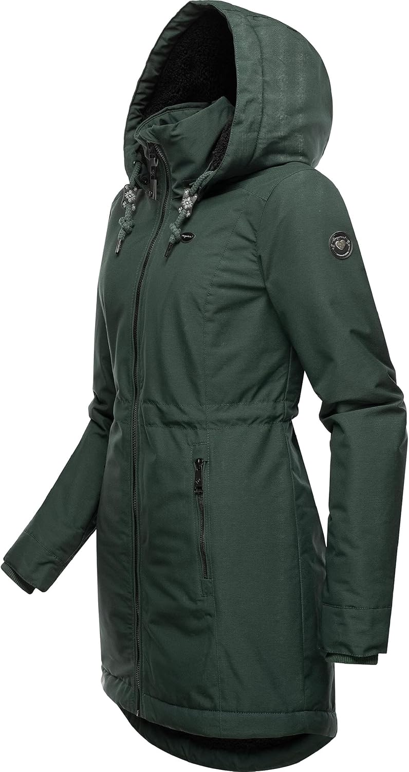 Ragwear Damen Wintermantel Warmer Parka lang wasserdicht mit Abnehmbarer Kapuze Dakkota XS-6XL S Dar