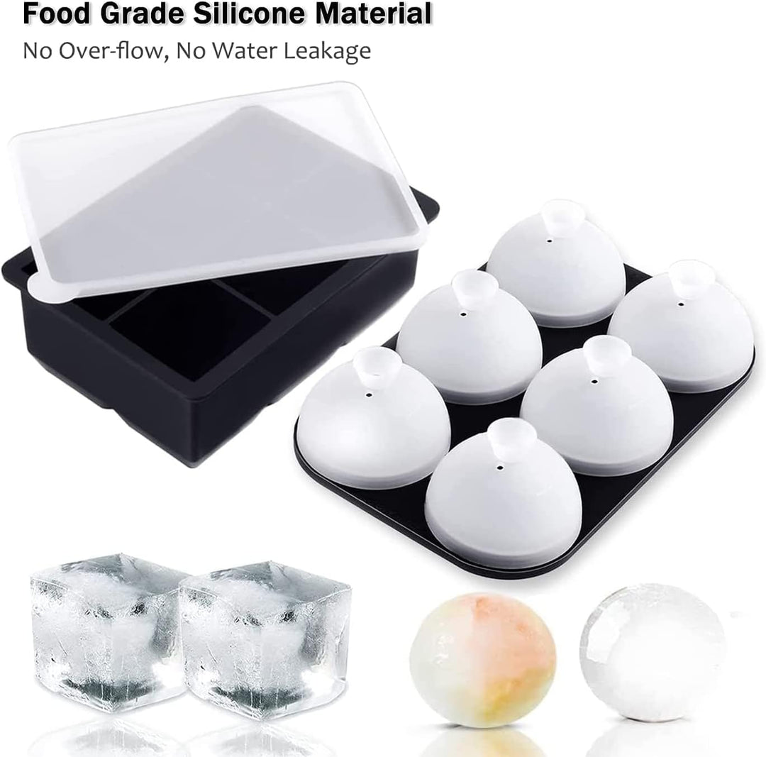 HONYAO Eiswürfelform Kugel Silikon mit Deckel, 5cm Runde Eiskugelform + Quadratische Eisformen BPA F