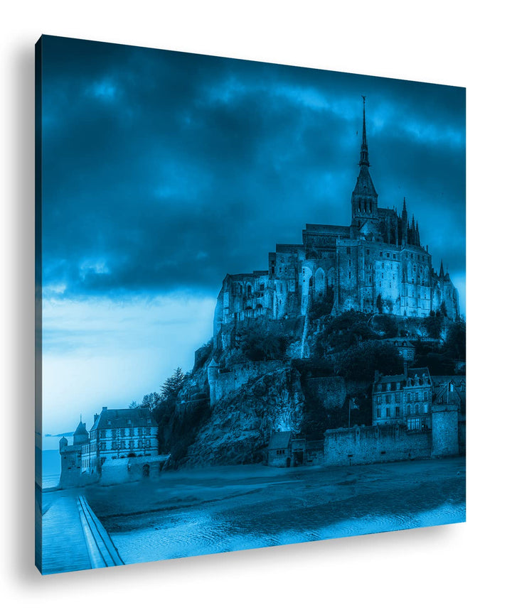 deyoli Mont St Michel bei Sonnenuntergang Format: 70x70 Effekt: Monocrome Blau als Leinwandbild, Mot