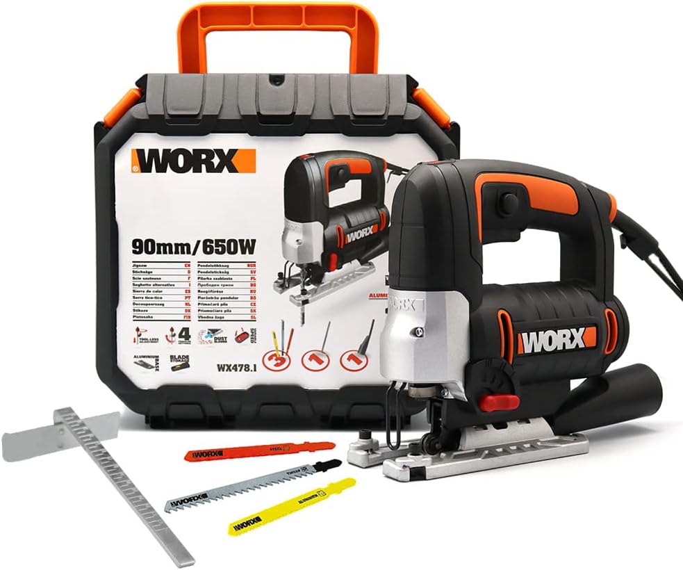 WORX WX478.1 Stichsäge 650W – Pendelhubsäge mit Drehzahlelektronik für präzises Sägen von Holz, Meta