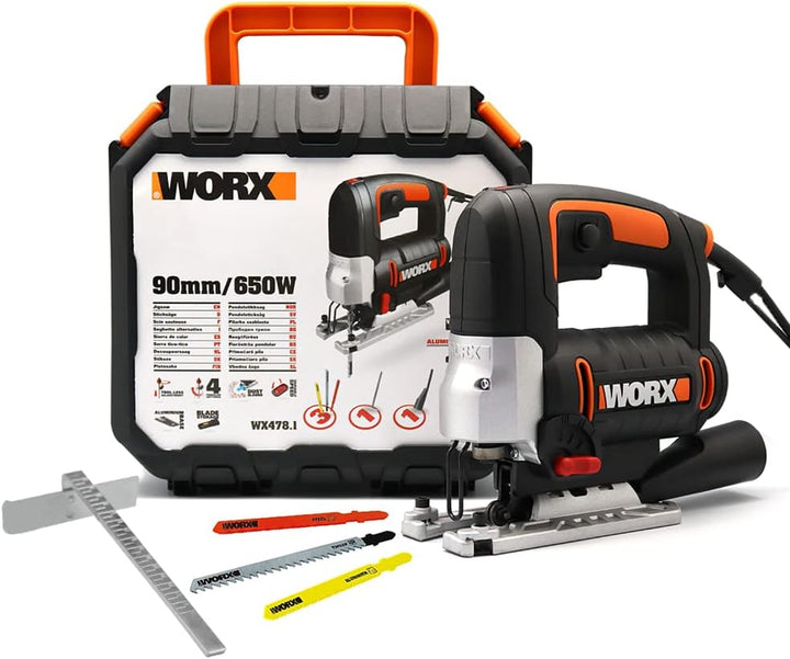 WORX WX478.1 Stichsäge 650W – Pendelhubsäge mit Drehzahlelektronik für präzises Sägen von Holz, Meta