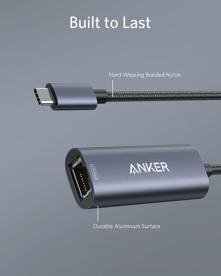 Anker PowerExpand USB-C auf Gigabit Ethernet Adapter, USB-C auf 2.5 Gbps Ethernet Hub aus Aluminium,