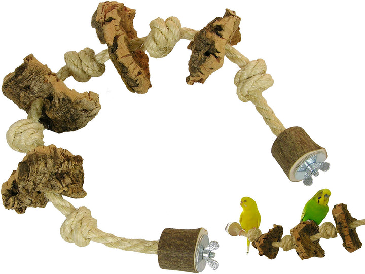 Spielzeug Seil für Vögel - Grösse S, M, L, XL - mit Knabber-Kork Stücken | Spielzeug Seil für Wellen