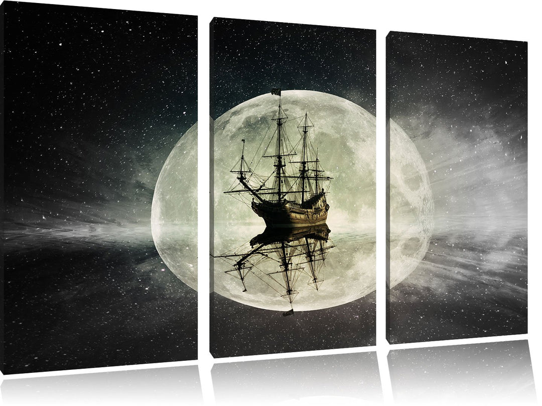 Pixxprint Geisterschiff im Weltall als Leinwandbild/Grösse: 3 Teilig (120x80) cm/Wandbild/Kunstdruck