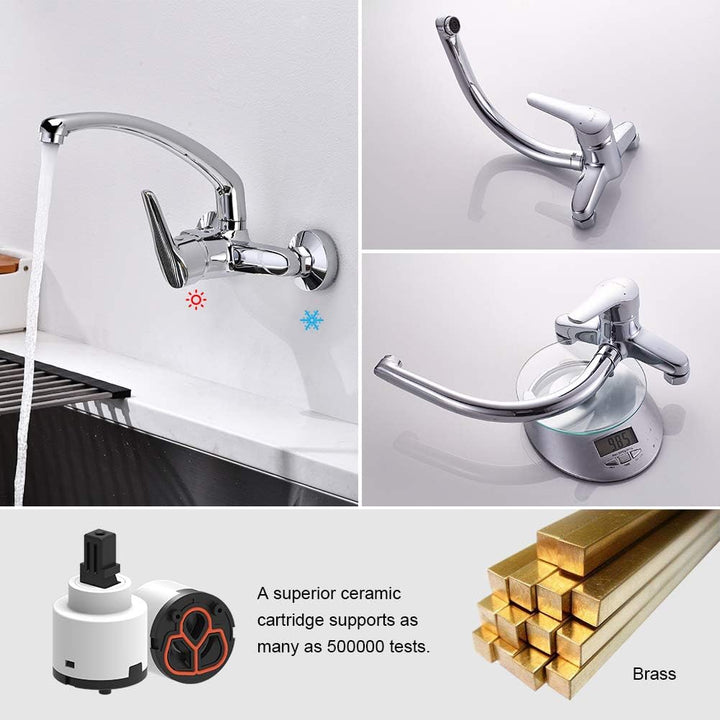 Ibergrif M16350 Roma, Wandmontage Küchenarmatur, Einhand Spültischbatterie, Wasserhahn Küche, Chrom