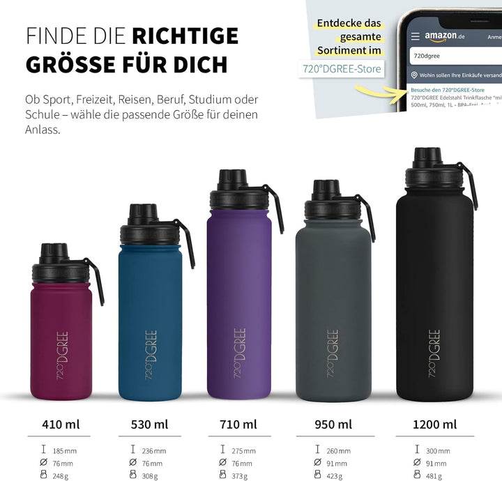 720°DGREE Edelstahl Trinkflasche “noLimit” – 710ml - Auslaufsicher, Kohlensäure geeignet, BPA-Frei -