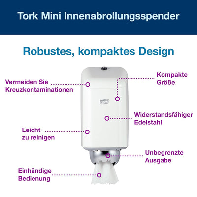 Tork Mini Innenabrollungsspender Weiss M1, Einhändige Bedienung, 200040