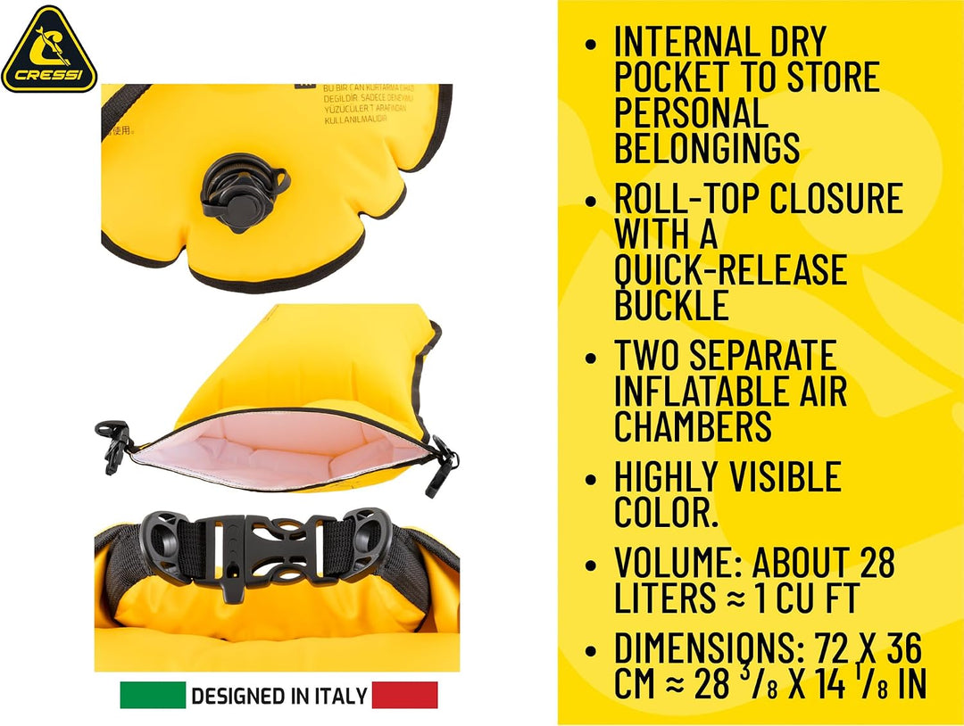 CRESSI Glide Pro/Swim Buoy 28L - Signalboje aufblasbar, praktisch und kompakt für maximale Sichtbark