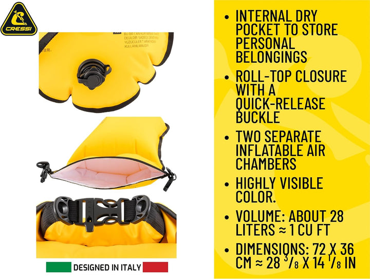 CRESSI Glide Pro/Swim Buoy 28L - Signalboje aufblasbar, praktisch und kompakt für maximale Sichtbark