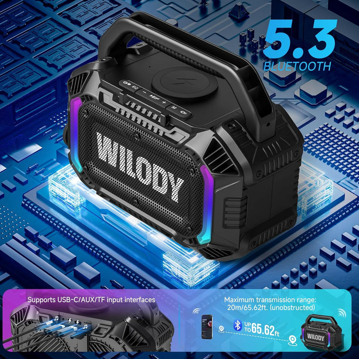 Wilody Bluetooth Lautsprecher Gross,100W Outdoor Tragbarer Lautsprecher with Bass,Musikbox Soundbox