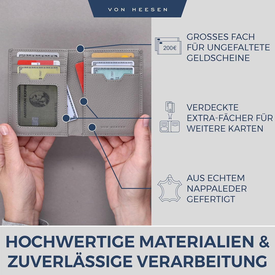 VON HEESEN® Leder Geldbörse Herren &amp; RFID Schutz I Echtleder Geldbeutel für Männer &amp; Damen I Portemo