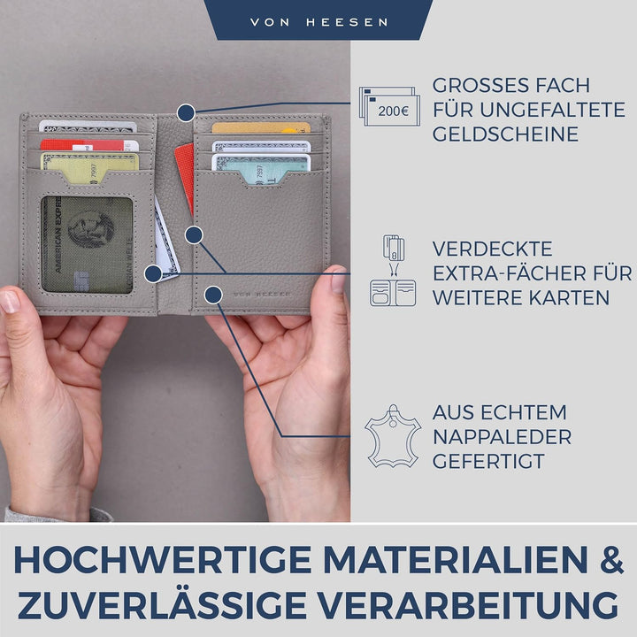 VON HEESEN® Leder Geldbörse Herren &amp; RFID Schutz I Echtleder Geldbeutel für Männer &amp; Damen I Portemo