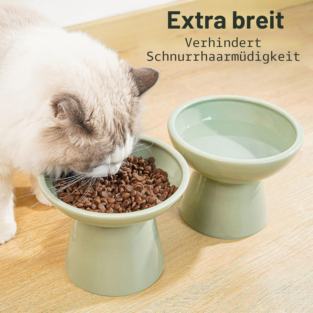 CEEFU 2 extra breiter erhöhter Katzenfutternapf, Keramik-Katzennäpfe für Futter und Wasser, breite f