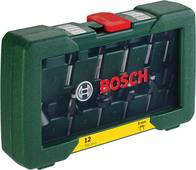 Bosch 12tlg. Hartmetall Fräser Set (für Holz, Ø-Schaft 8 mm, Zubehör Oberfräse) 12 tlg. 8mm-Schaft