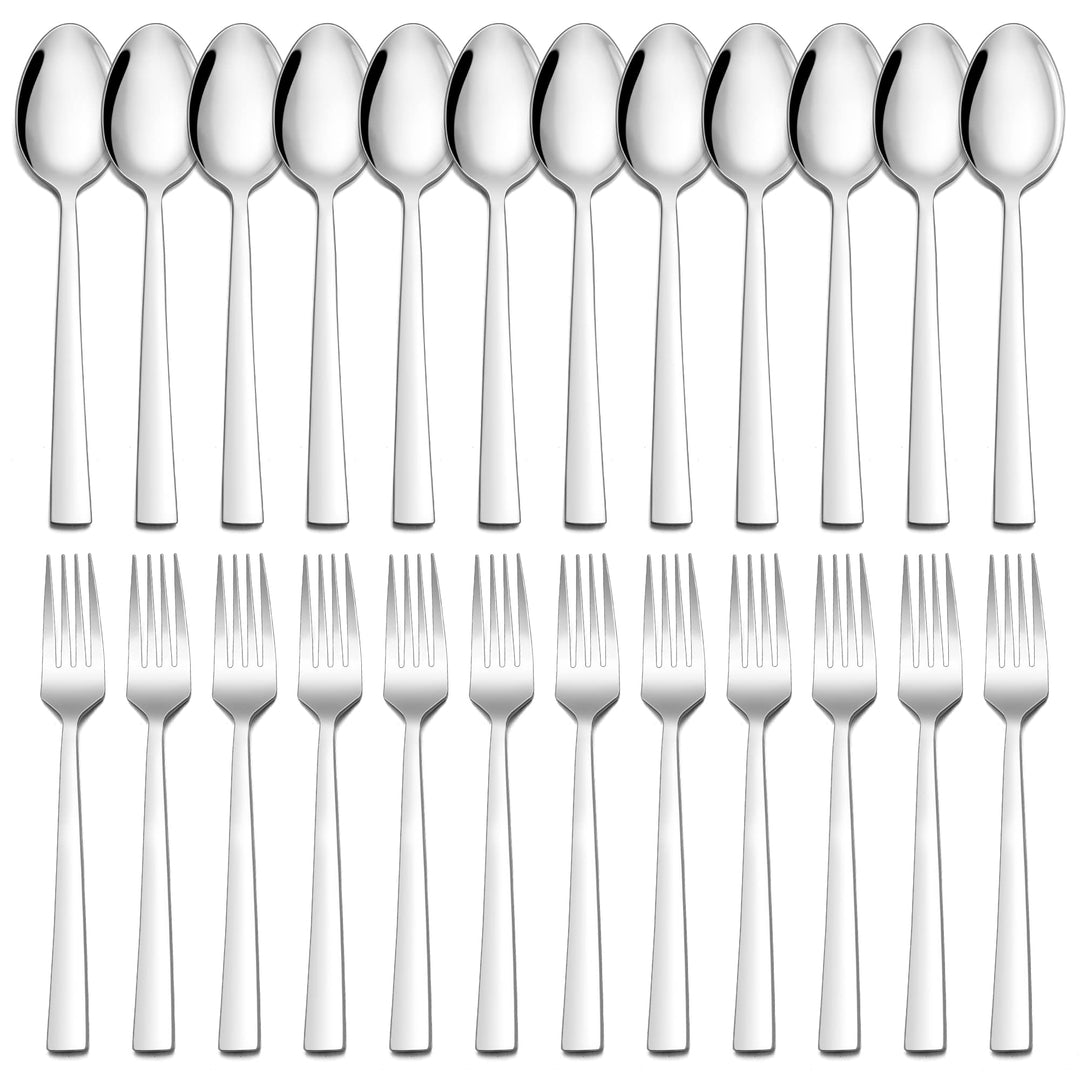 Gabeln und Löffel Set, Herogo 24 Stück Edelstahl Tafellöffel und Tafelgabeln, Silber Besteck Set für