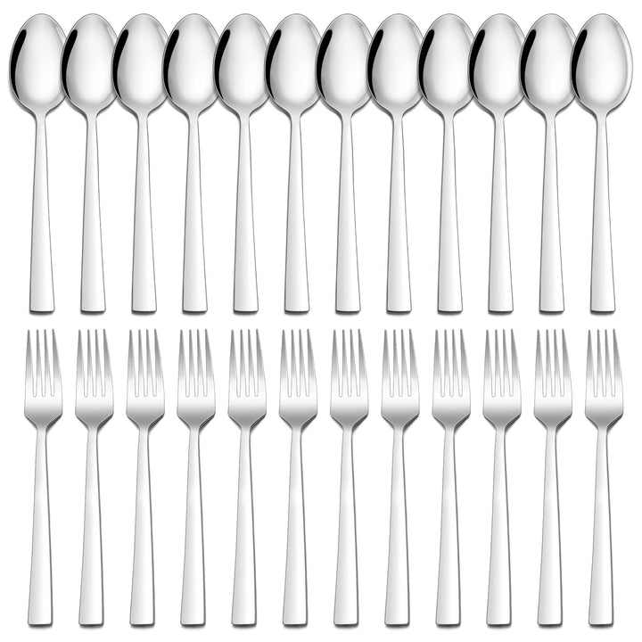 Gabeln und Löffel Set, Herogo 24 Stück Edelstahl Tafellöffel und Tafelgabeln, Silber Besteck Set für