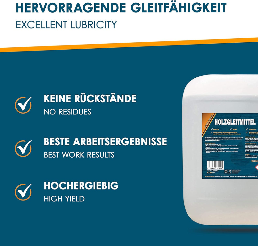 INOX® 4 x 5L Holzgleitmittel silikonfrei - Holz Gleitmittel zur Holzbearbeitung auf Hobelmaschine, F